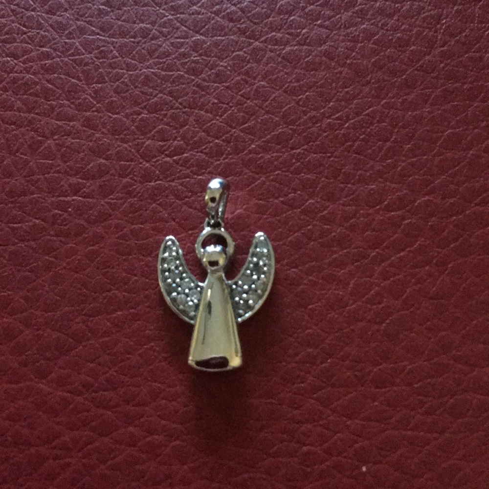 10K white gold angel pendant with small diamonds
